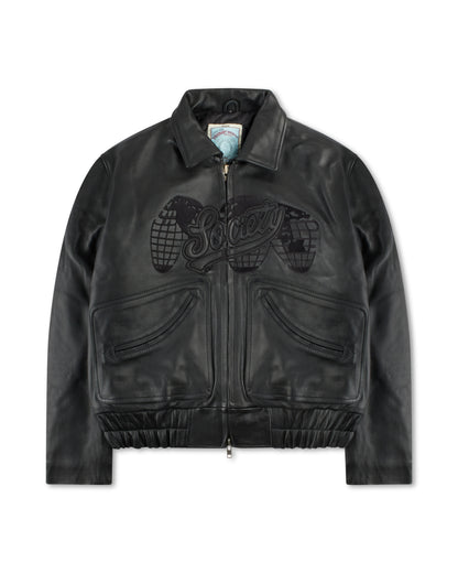 Script Society Leather Bomber (Black)