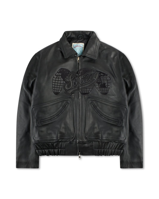 Script Society Leather Bomber (Black)