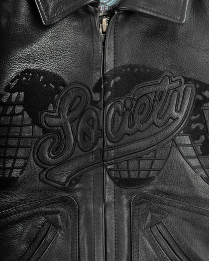 Script Society Leather Bomber (Black)